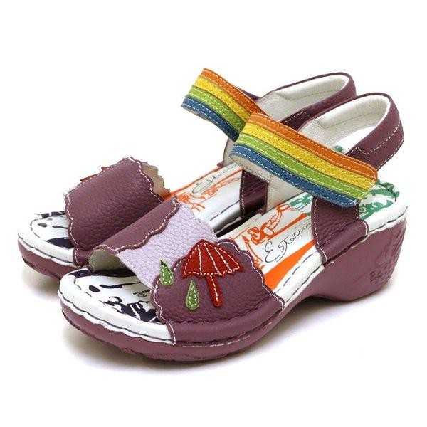 エスタシオン 本革 レザー サンダル コンフォート ウエッジソール ローヒール エスタシオン 本革 レザー サンダル コンフォート ウエッジソール