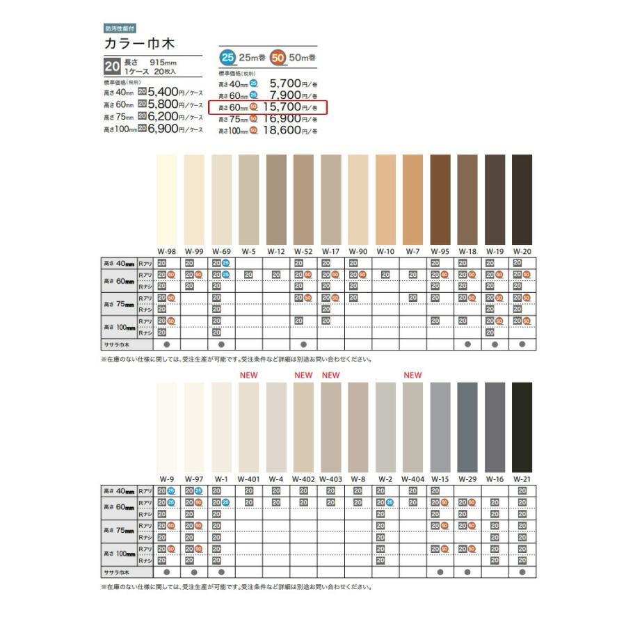 巾木 サンゲツ カラー巾木 高さ60mm×50m巻 Rアリ 1巻単位のご注文となります。