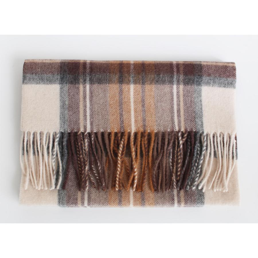 ウール100％ マフラー チェック ジャガード 柄 ブラウン レディース