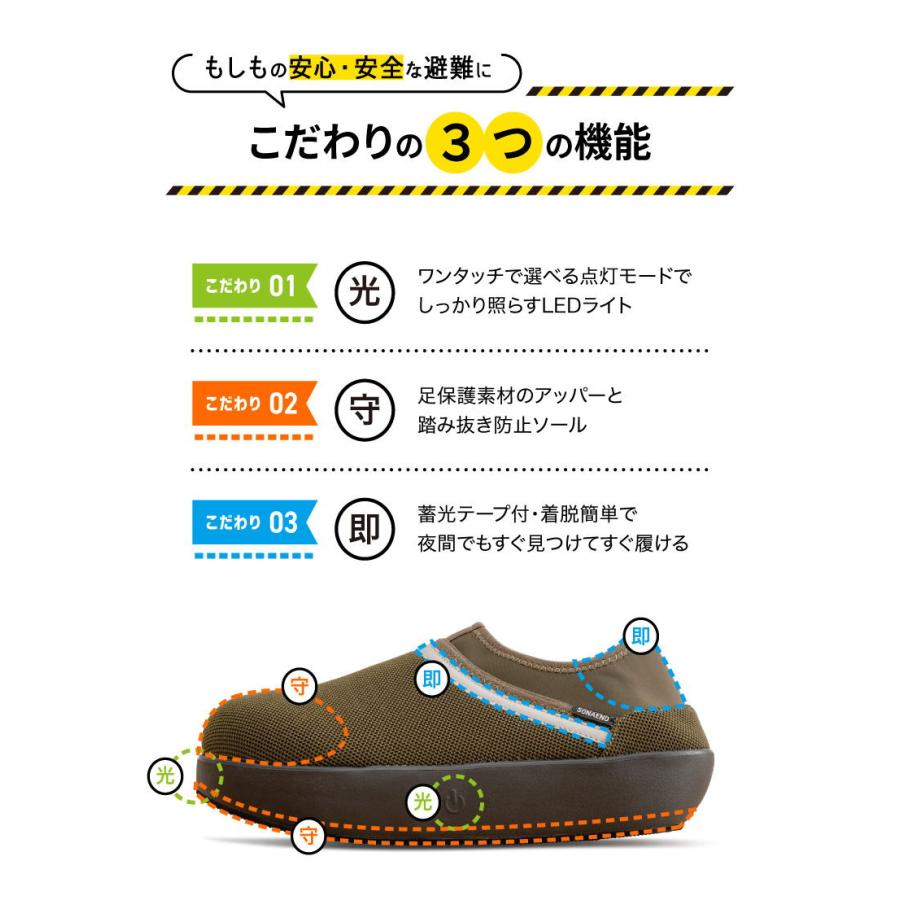 【メーカー直送/代引不可】防災のプロ監修！SONAENO 防災ライトルームシューズ 防災スリッパ 光って安心 防災用 避難 非常用 災害 停電 台風 防災グッズ 正規品の画像