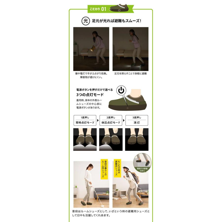 【メーカー直送/代引不可】防災のプロ監修！SONAENO 防災ライトルームシューズ 防災スリッパ 光って安心 防災用 避難 非常用 災害 停電 台風 防災グッズ 正規品の画像