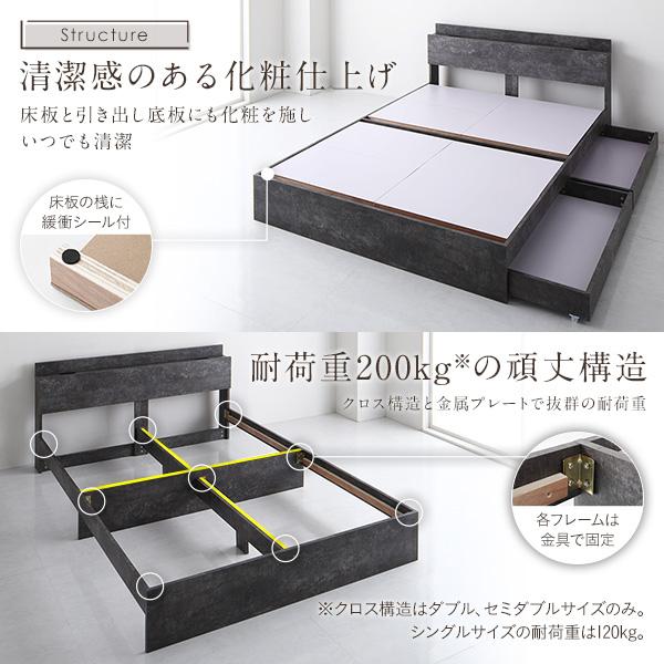 ベッド セミダブル ベッドフレームのみ ストーングレー 宮付 収納