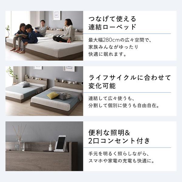 ベッド クイーン 160 SS＋SS 国産ポケットコイルマットレス付 レギュラー ストーングレー 連結 宮付 すのこ ローベッド_10