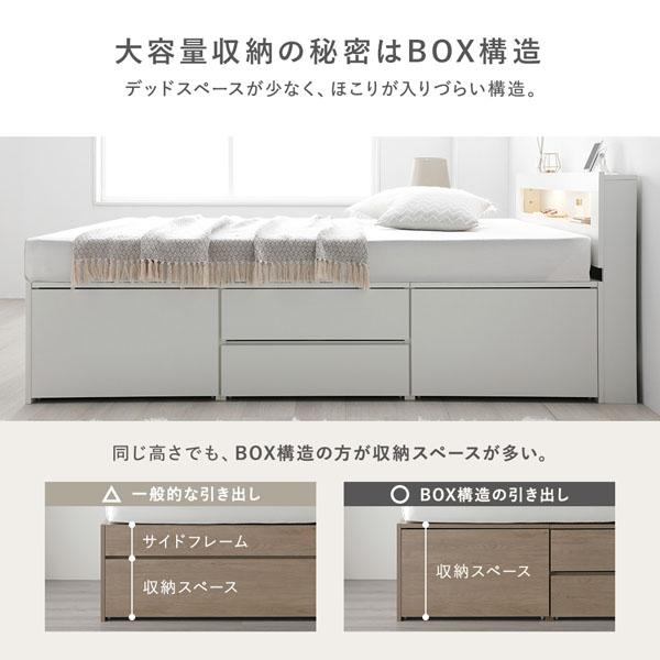 照明 宮付 チェスト ベッド 通常丈シングル ストーングレー ベッド