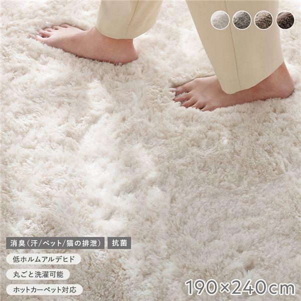高密度シャギーラグ 約190×240cm アイボリー 抗菌 消臭 洗える ホット
