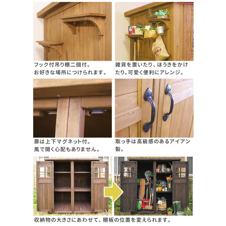 物置 木製物置 屋外用 天然木材 カントリー小屋 大 DNS-0177 ライトブラウン/ダークブラウン ガーデニンググッズ ガーデンファニチャー_6
