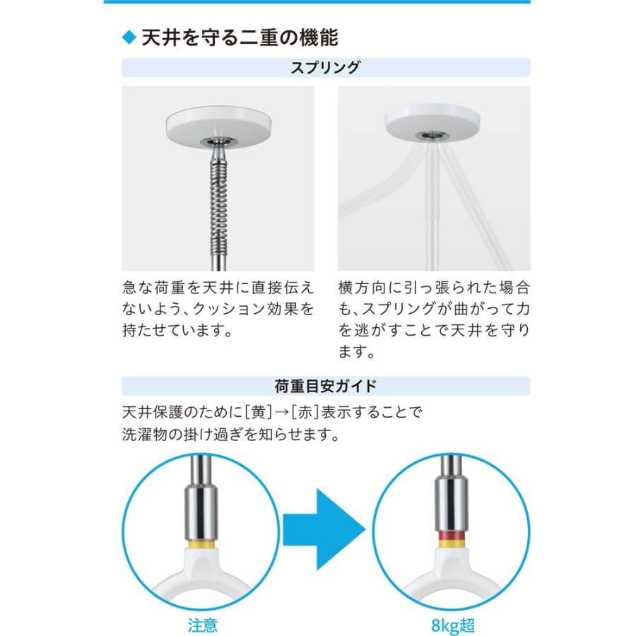 ホスクリーン 川口技研 室内物干し 物干し 室内 天井吊り下げ 壁付け スポット型 SPD型 Sサイズ 32cm ホワイト スムーズなポール装着 1本 物干し金物 SPDS-W｜estoah｜04