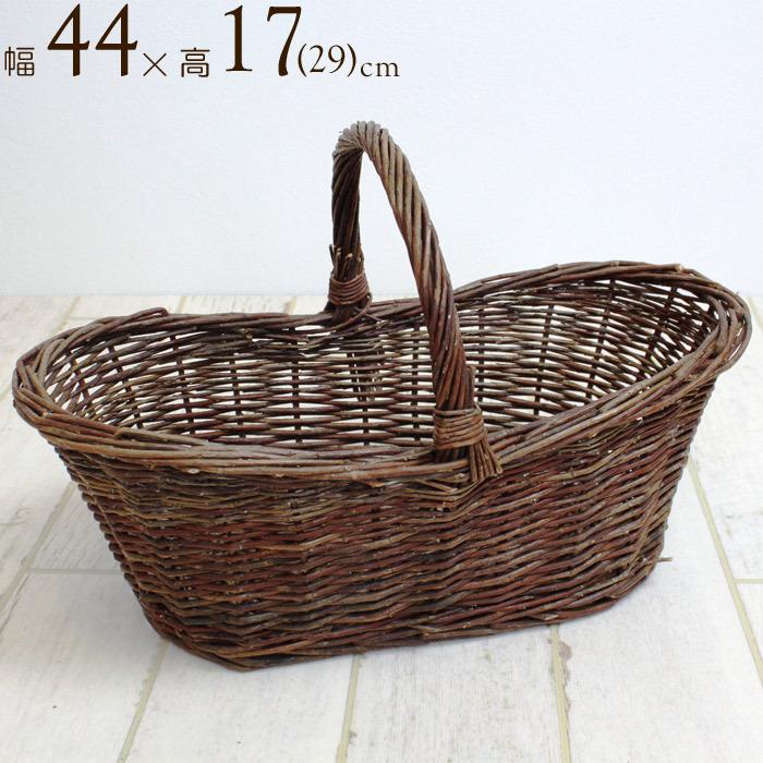 収納 かご バスケット 収納ボックス 皮付き柳楕円型 幅44 高17(29