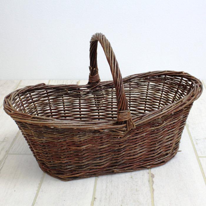 収納 かご バスケット 収納ボックス 皮付き柳楕円型 幅44 高17(29