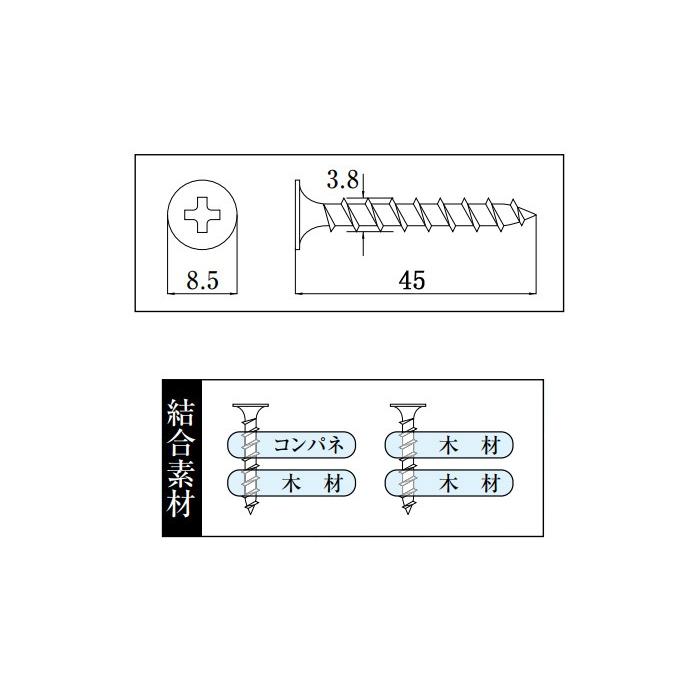 木ビス 木ネジ コーススレッド UKコーススレッド 中箱 径3.8×45mm 全