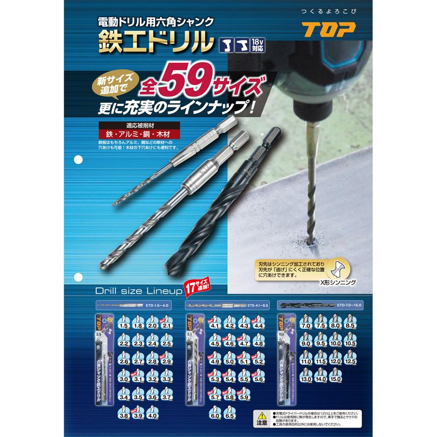 鉄工用 ドリル 錐 六角軸 シャンク 鉄工ドリル X形シニング 径1.5×全長