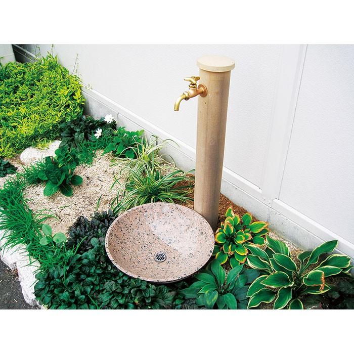 立水栓 パン ガーデンパン 石の水鉢 イブニングレッド 手洗い鉢 水栓柱