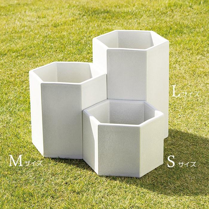 プランター 植木鉢 六角鉢 Lサイズ 底穴あり 幅30×26×40cm チタンマット(白) 黒マット 陶器 ガーデニング 園芸用品_1