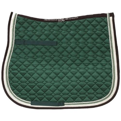 USG Dressage Quillted Saddle Cloth with Double Rope Piping, Full, Dark Green/Ecru/Brown with Border, Ecru/Light Green 並行輸入品