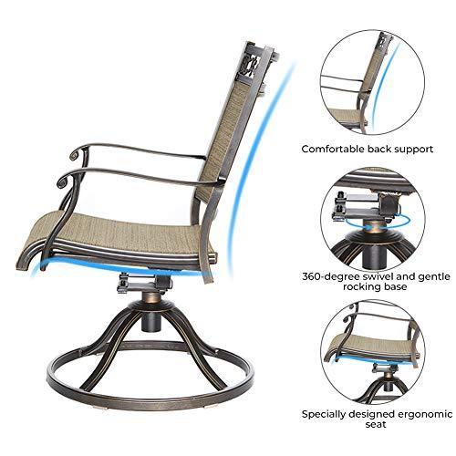 dali Outdoor 5 Piece Dining Set Patio Furniture, Aluminum Swivel Rocker Chair Sling Chair Set with 46 inch Round Mosaic Tile Top Aluminum Ta｜estore2y｜05