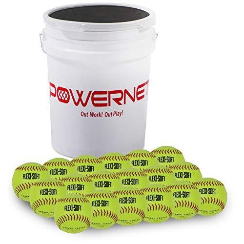 PowerNet Flexi ソフトボール 11インチ ソフトボール 18個パック バケツバンドル付き クッションコア安全ボ その他ボール