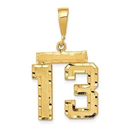超歓迎 Number Diamond-cut Medium Gold Yellow 14k Solid 13 Pendant並行輸入品 Charm ネックレス、ペンダント