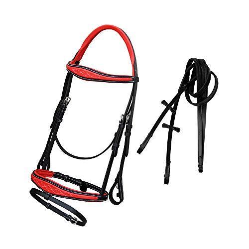 Exionpro Eネットストアーのexionpro Comfort Red Calfskin Mono Lined Mono Crown Piece Anatomical Designer Fancy Stitched And Browband Fla Adjustable Both Snaffle B0863zhfqx Buckle Anatomical Side Eネットストアー