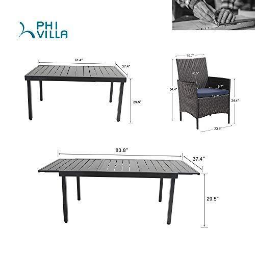 PHI VILLA 7 Piece Outdoor Dining Table Sets, Expandable Rectangular Metal Dining Table & 6 Rattan Chairs for Patio, Deck, Balcony 並行輸｜estore2y｜08