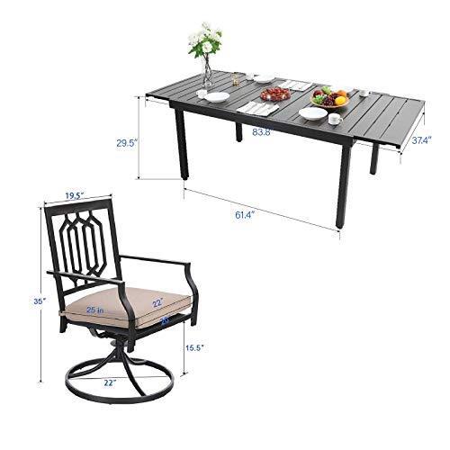 MFSTUDIO 9PCS Patio Dining Set, Large Black Rectangular Expandable Table with 8 Swivel Chairs, Outdoor Indoor Metal Furniture Set with Remov｜estore2y｜06