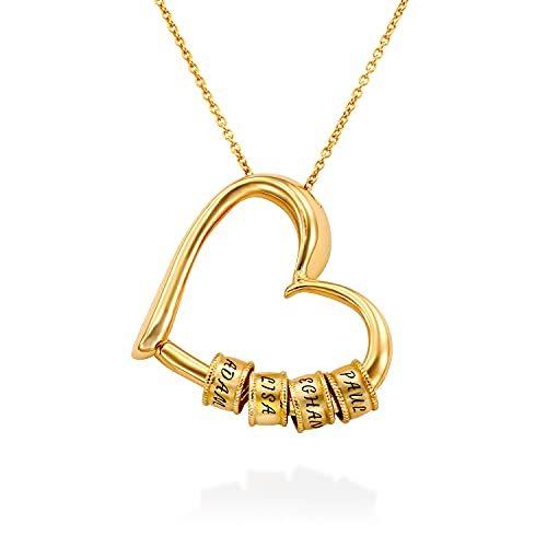 格安販売中 Mynamenecklace ハート形ネックレス 18k 祖母 母 名前ジュエリー カスタマイズ可 女性用 刻印ビーズ付き ネックレス ペンダント Raffles Mn