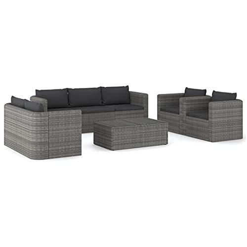 Unfade Memory 8 Pcs Patio Conversation Sets with Cushions and Coffee Table Wicker Outdoor Furniture for Bistro Yard Porch Backyard Poly Ratt アウトドアテーブル