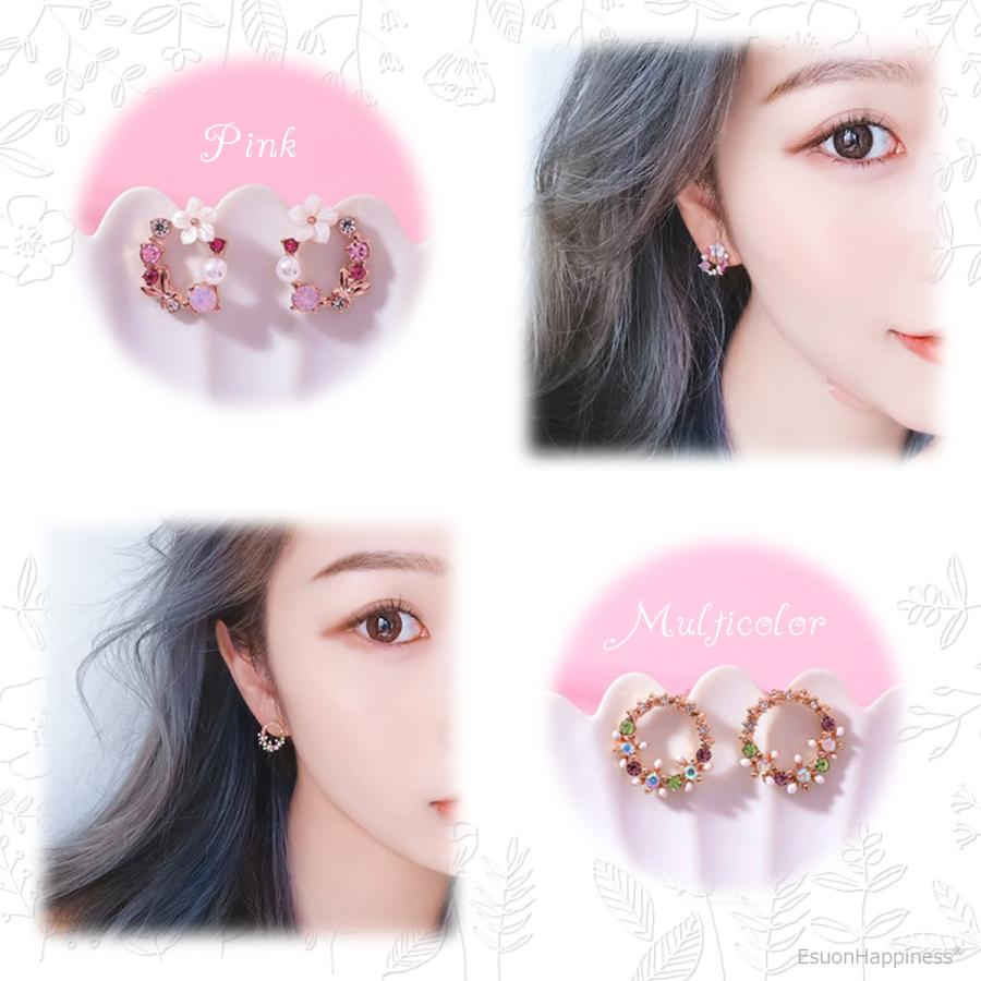 EsuonHappiness ピアス スワロフスキー フラワーリース サークル 