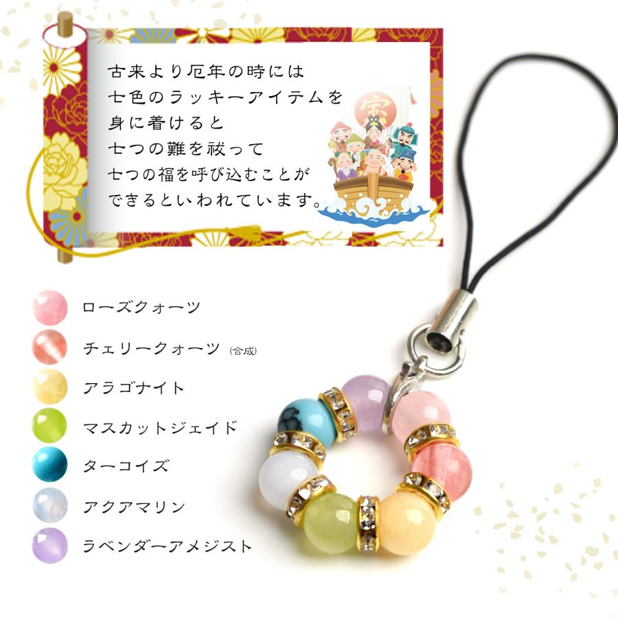 天然石 パワーストーン 七色お守り パステル リング 携帯 ストラップ