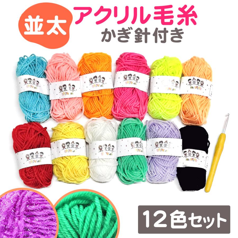 毛糸 並太 セット 12色セット アクリル 編み物 かぎ針付き 毛糸セット