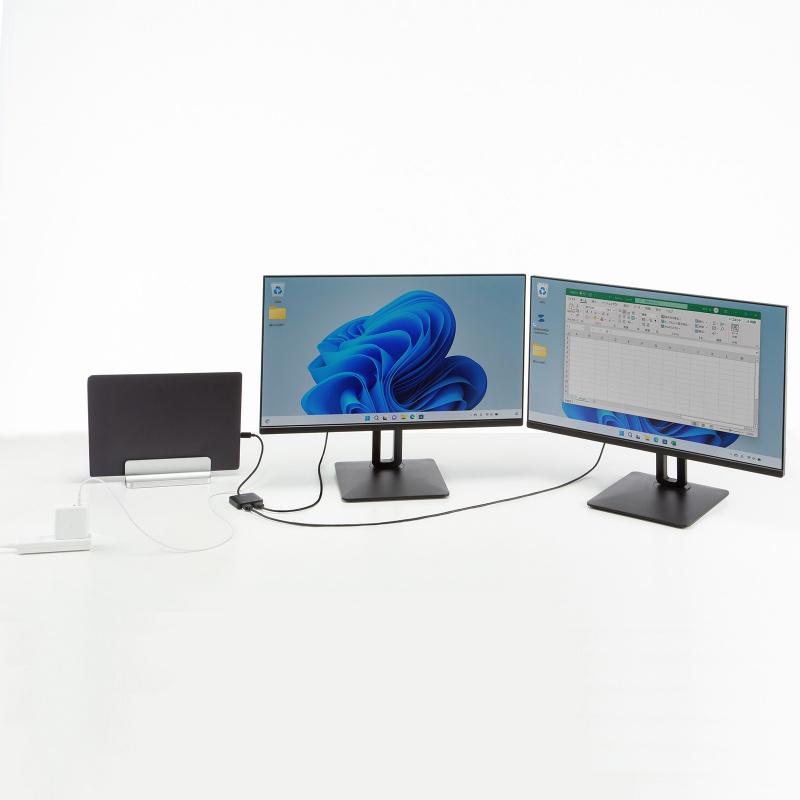 USB Type C-HDMI変換アダプタ 2画面 4K/60Hz HDR対応 PD100W ケーブル長20cm ブラック AD-ALCMST2HDPD サンワサプライ ネコポス対応の画像