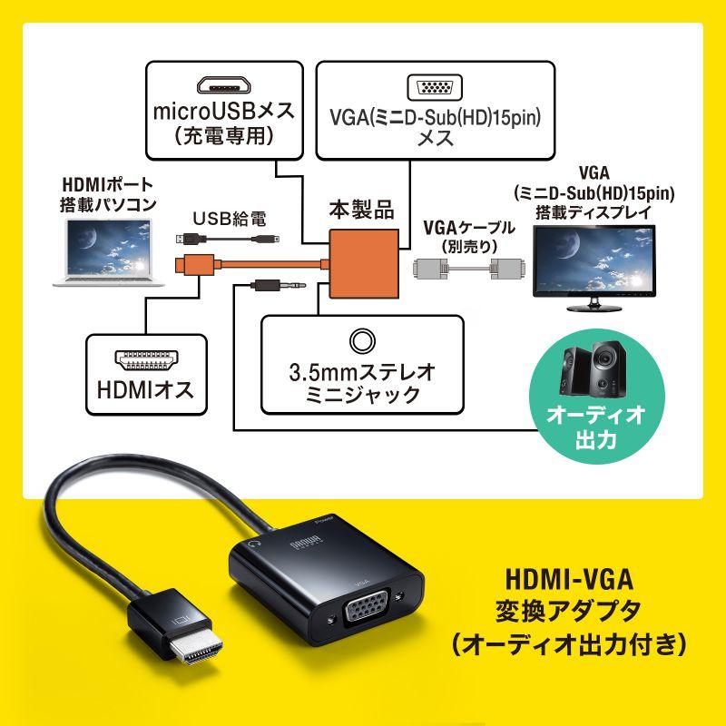 AOPEN モニター HDMI VGA 接続 SANWA SUPPLY（サンワサプライ） HDMI-VGA変換アダプタ オーディオ出力