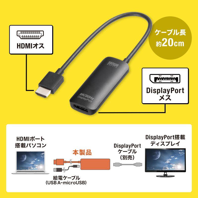 SANWA SUPPLY HDMI-DisplayPort変換アダプタ 8K/30Hz 4K/120Hz SANWA SUPPLY HDMI-DisplayPort変換アダプタ 8K/30Hz 4K/120Hz