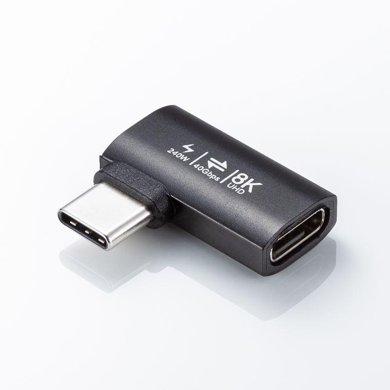 USB-C変換アダプタ L字型 横挿し USB 40Gbps 高速転送 PD240W 急速充電 CtoCコネクタ ブラック AD-USB35CCFLY サンワサプライ ネコポス対応 | SANWA SUPPLY | 18