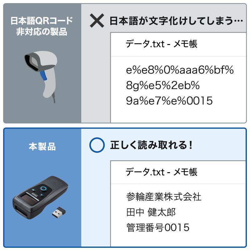 バーコードリーダー バーコードスキャナ Bluetooth/2.4GHz/有線接続 1次元 2次元 QRコード JANコード 日本語QRコード GS1 充電式 BCR-BT2D14BKの画像