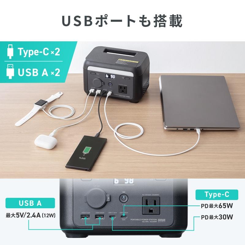 ポータブル電源 102.4Wh AC出力 200W 持ち運び 軽量 USB PD65W 32000mAh LEDライト付き 停電 災害 車中泊 ノートパソコン BTL-RDC45の画像