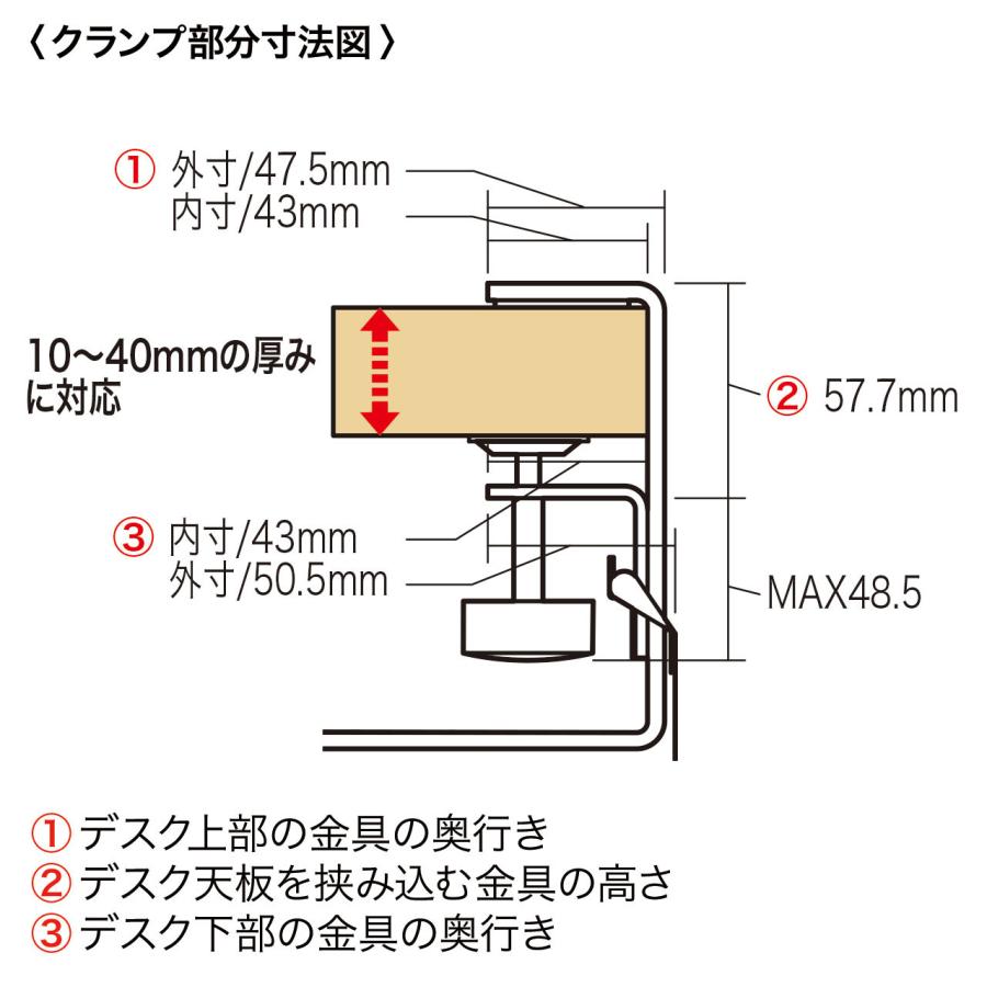 ケーブルトレー ケーブル タップ配線 デスク背面取付 クランプ式 メッシュ素材 汎用 CB-CT5 サンワサプライの画像
