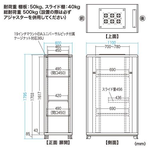 予約 サーバーラック 19インチ 36U 大型 データセンター 観音扉 鍵 奥行110cm 全面メッシュパネル CP-SVCKAN36U サンワサプライ_1