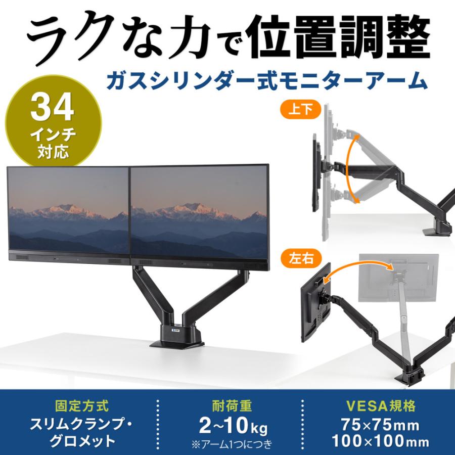 SANWA SUPPLY（サンワサプライ） モニターアーム 2画面 デュアル ガス