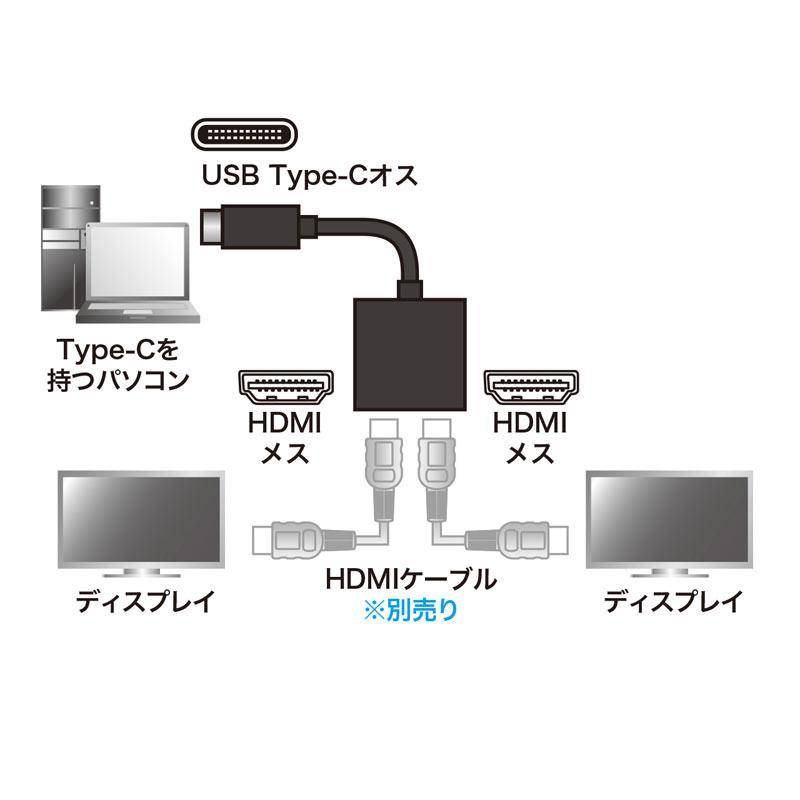 訳あり新品 MSTハブ USBタイプC接続 DisplayPort Altモード対応 タイプC→HDMI×2 ブラック AD-ALCMST2HD サンワサプライ 外装に傷・汚れあり｜esupply｜02