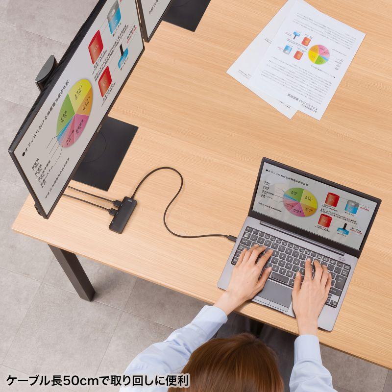 訳あり新品 Type-C HDMI 変換アダプタ 3ポート 4K/60Hz対応 ケーブル長0.5m HDMI3つ 3画面出・ AD-ALCMST3HD2 サンワサプライ 外装に傷・汚れあり ネコポス対応の画像