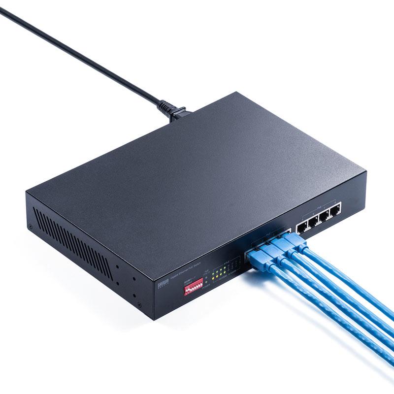 SANWA SUPPLY 訳あり新品 スイッチングハブ PoE給電 ギガビット 電源 