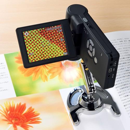 訳あり新品 マイクロスコープ モニター付き デジタル 顕微鏡 最大300倍 スタンド ハンディ 小型 箱にキズ、汚れあり LPE-05BK サンワサプライの画像