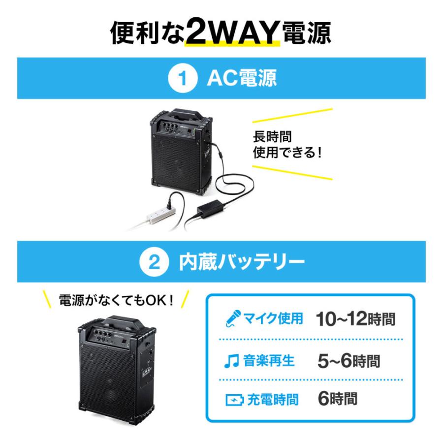 訳あり新品 拡声器スピーカー ワイヤレスマイク付き バッテリー内蔵 会議 講義 イベント ブラック MM-SPAMP10 サンワサプライ 外装に傷・汚れあり｜esupply｜09