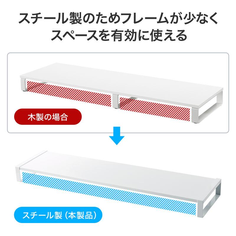 訳あり新品 モニター台 机上ラック スチール製 ワイド 幅100cm 奥行25cm 大型モニター対応 ホワイト MR-LC209WN サンワサプライ 外装に傷・汚れあり_1