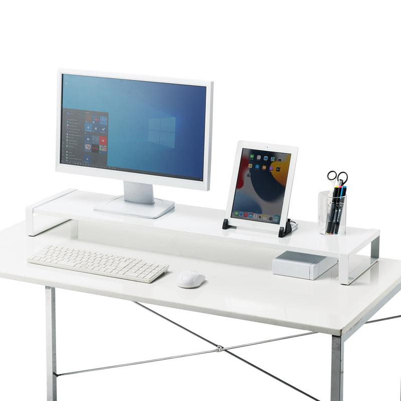 訳あり新品 モニター台 机上ラック スチール製 ワイド 幅100cm 奥行25cm 大型モニター対応 ホワイト MR-LC209WN サンワサプライ 外装に傷・汚れあり_3