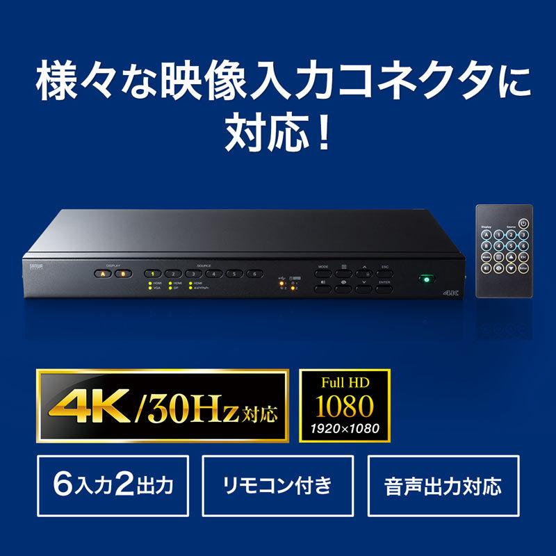 訳あり新品 HDMIマトリックス切替器 4K/30Hz対応 6入力2出力 リモコン付 SW-UHD62MLT サンワサプライ ※外装パッケージにキズ、汚れあり｜esupply｜02