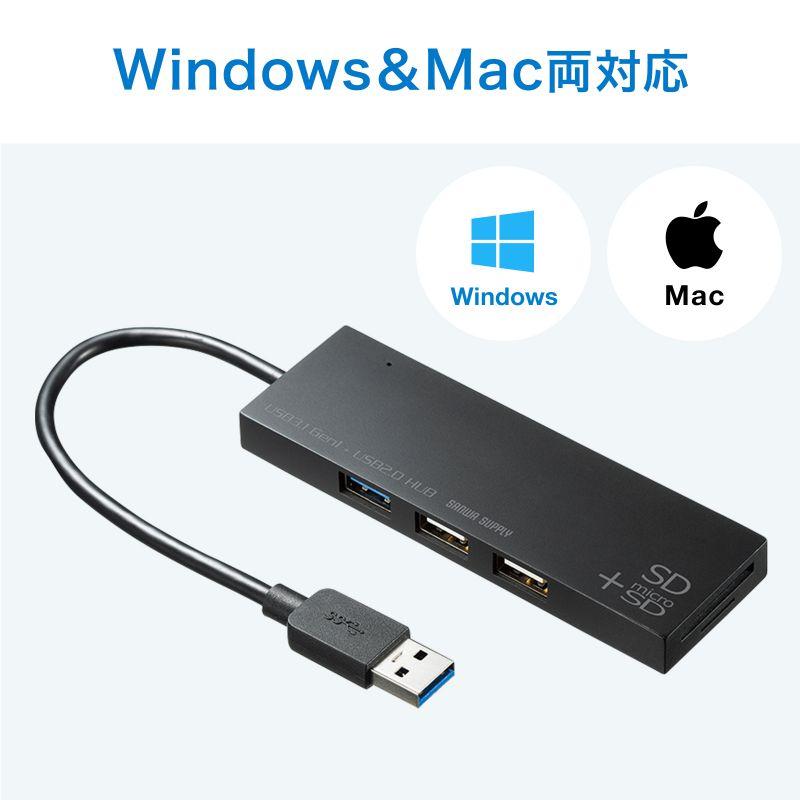 訳あり新品 USBハブ USB3.1・1ポート USB2.0・2ポート カードリーダー付き ブラック ネコポス対応 USB-3HC316BKN サンワサプライ 外装に傷・汚れあり｜esupply｜06