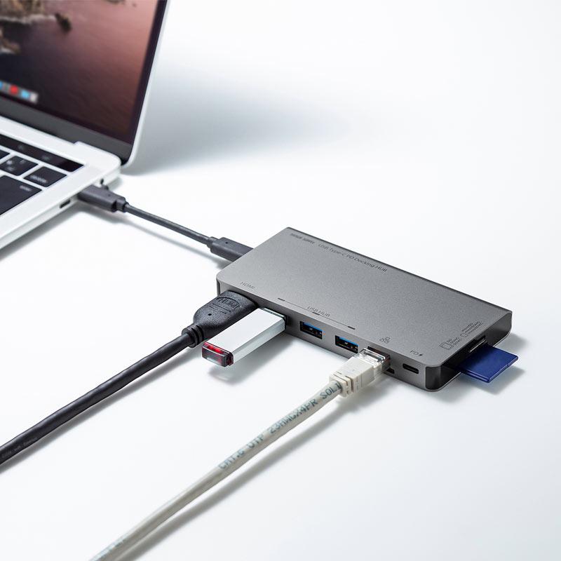 訳あり新品 USB Type-C ドッキングハブ HDMI LANポート カードリーダー搭載 ケーブル1本で接続 USB-3TCH14S2 サンワサプライ 外装に傷・汚れあり｜esupply｜15