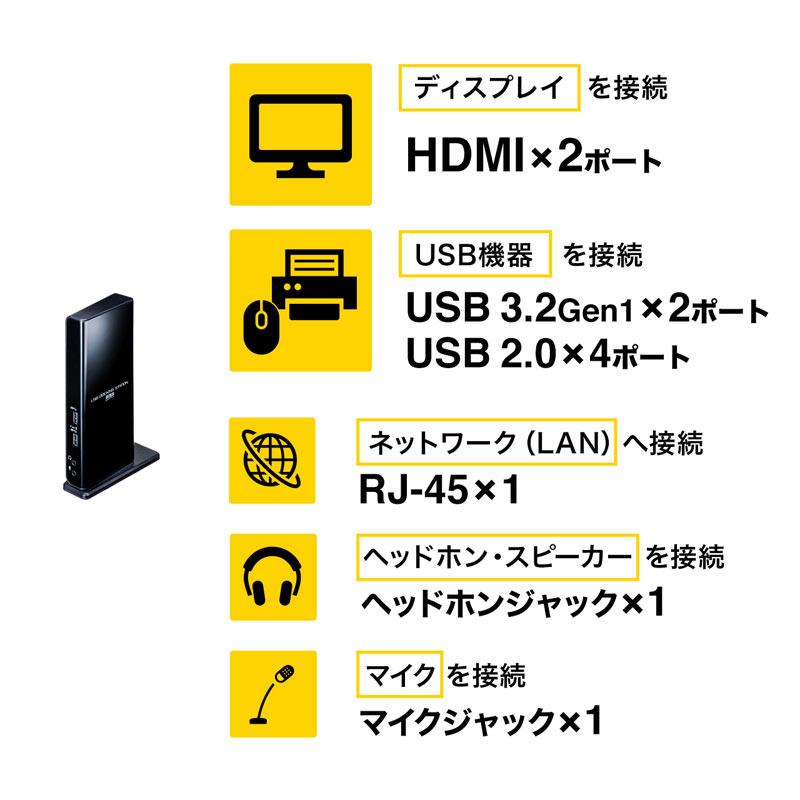 訳あり新品 ドッキングステーション type-C USB3.2A接続 HDMI 2台 有線LAN USB-CVDK7 サンワサプライ 外装に傷・汚れあり｜esupply｜04