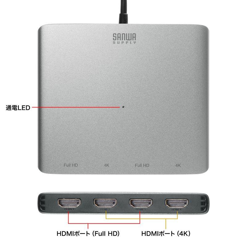 訳あり新品 USB-HDMIディスプレイアダプタ 4K/30Hz対応 4画面出力 USB-A接続 変換アダプタ USB-CVU3HD7 サンワサプライ 外装に傷・汚れありの画像